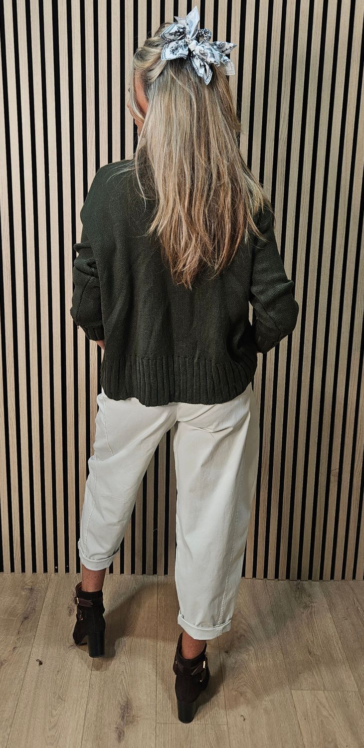 Ribbed Roll-Neck Jumper – Khaki