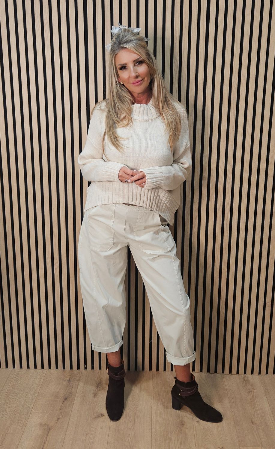 Ribbed Roll-Neck Jumper – Cream