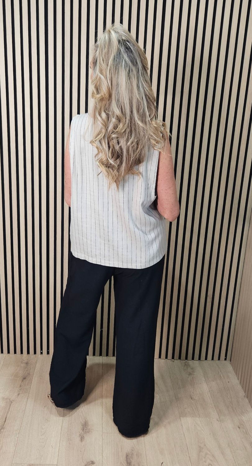 Patchwork Stripe Linen-Blend Top – Stone