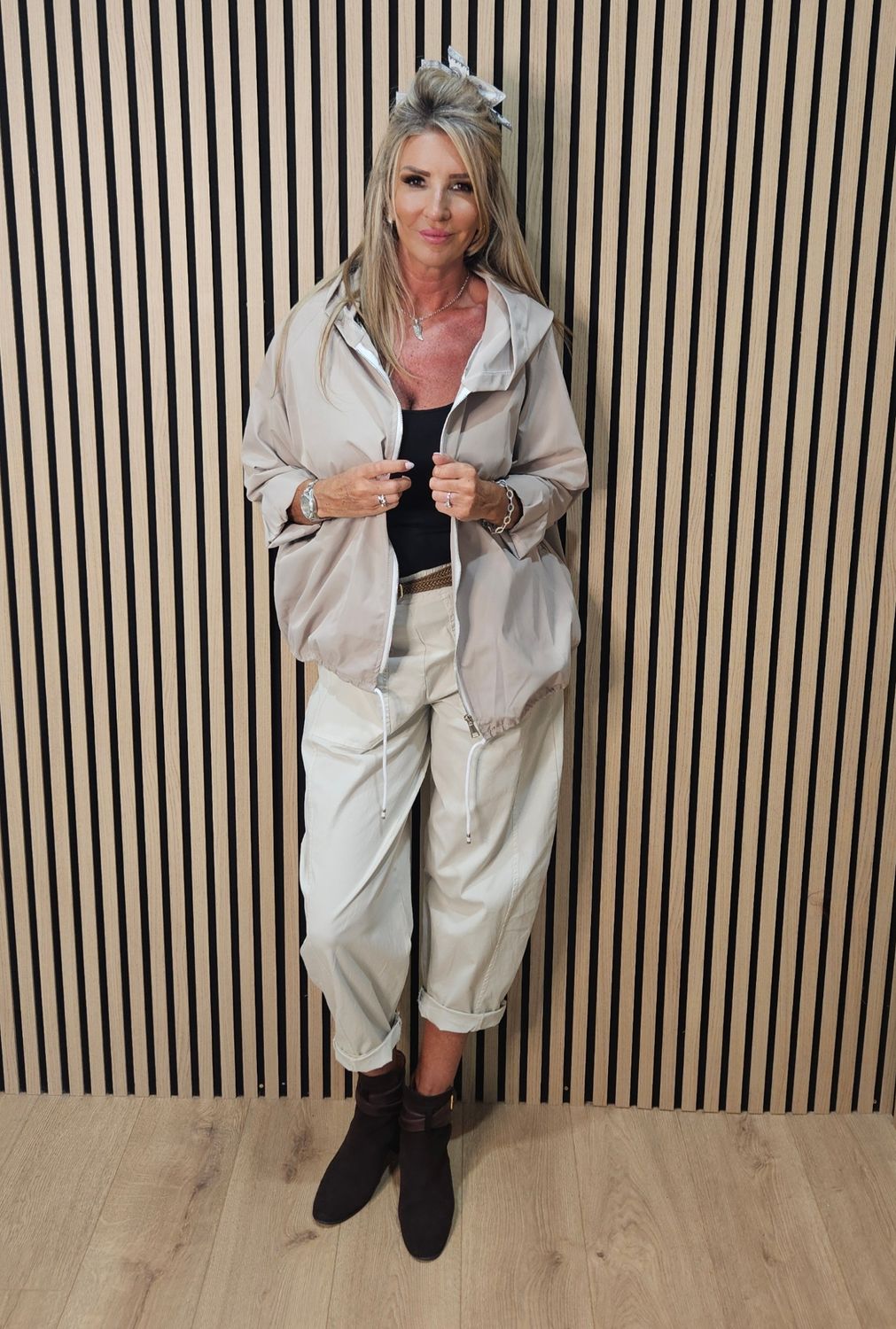 Relaxed Hooded Zip Jacket – Stone