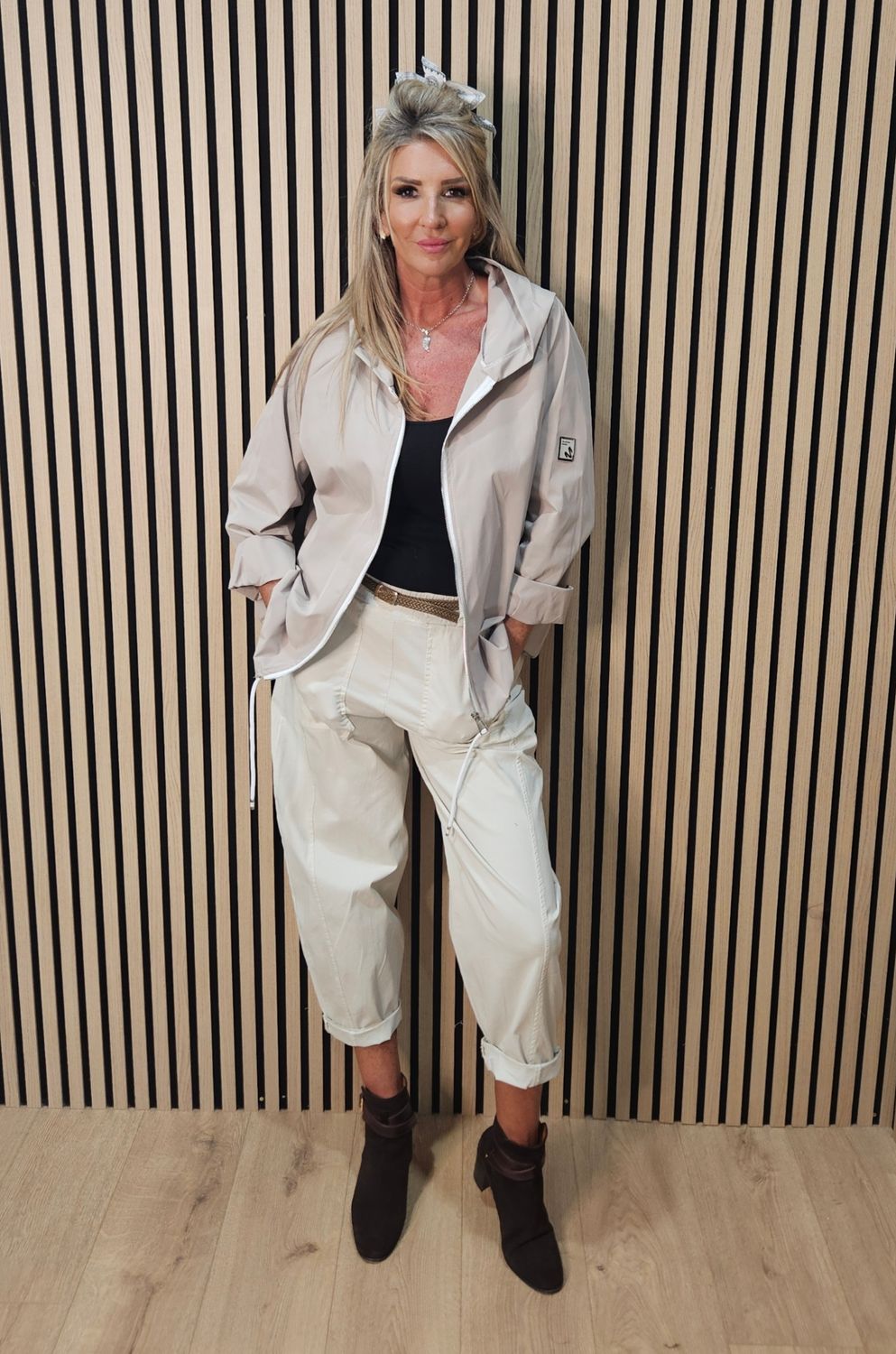 Relaxed Hooded Zip Jacket – Stone