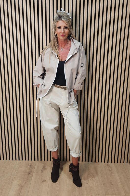 Relaxed Hooded Zip Jacket – Stone