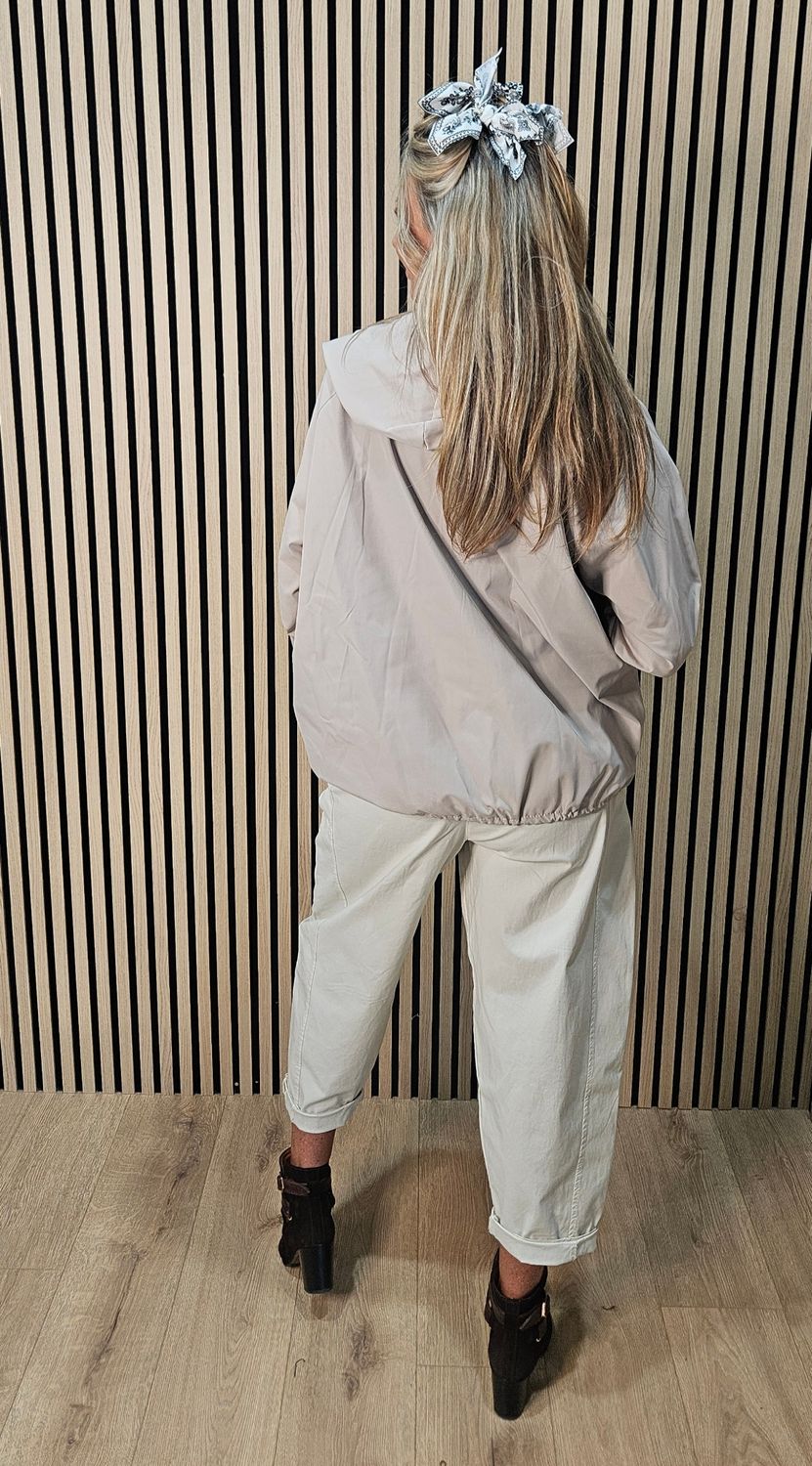 Relaxed Hooded Zip Jacket – Stone