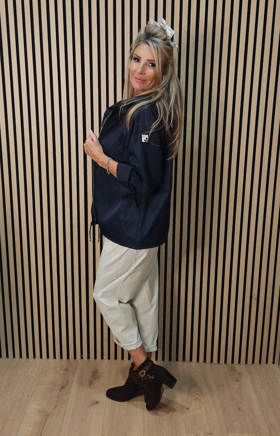 Relaxed Hooded Zip Jacket - Navy