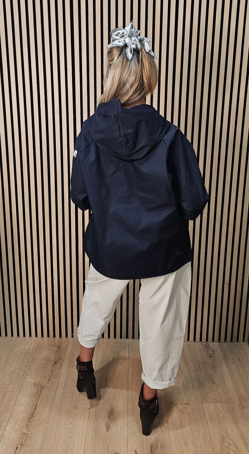 Relaxed Hooded Zip Jacket - Navy