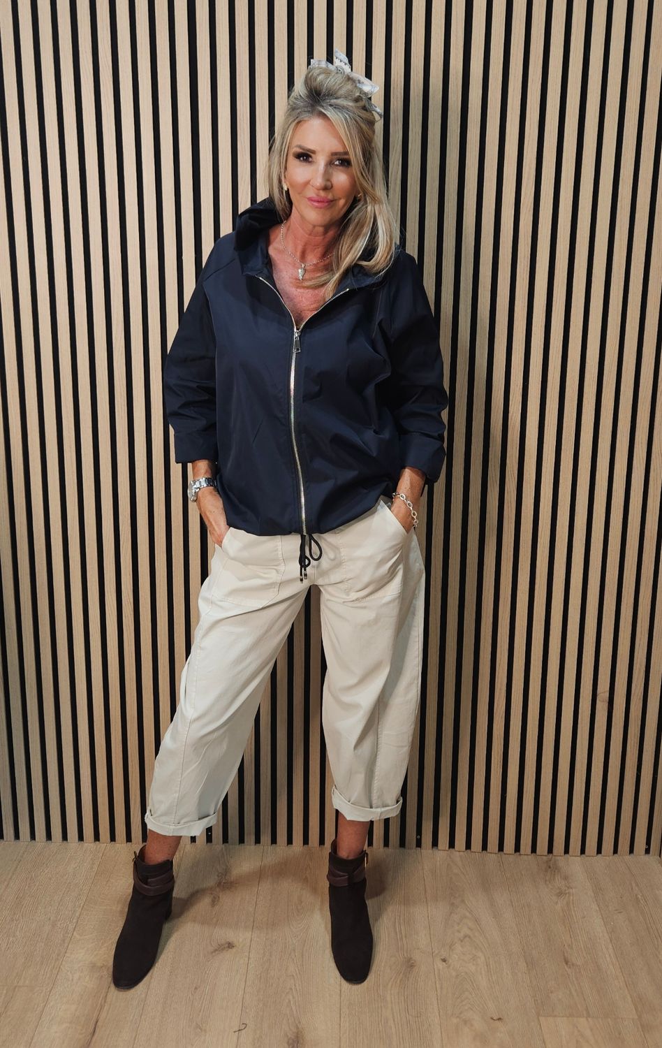 Relaxed Hooded Zip Jacket - Navy