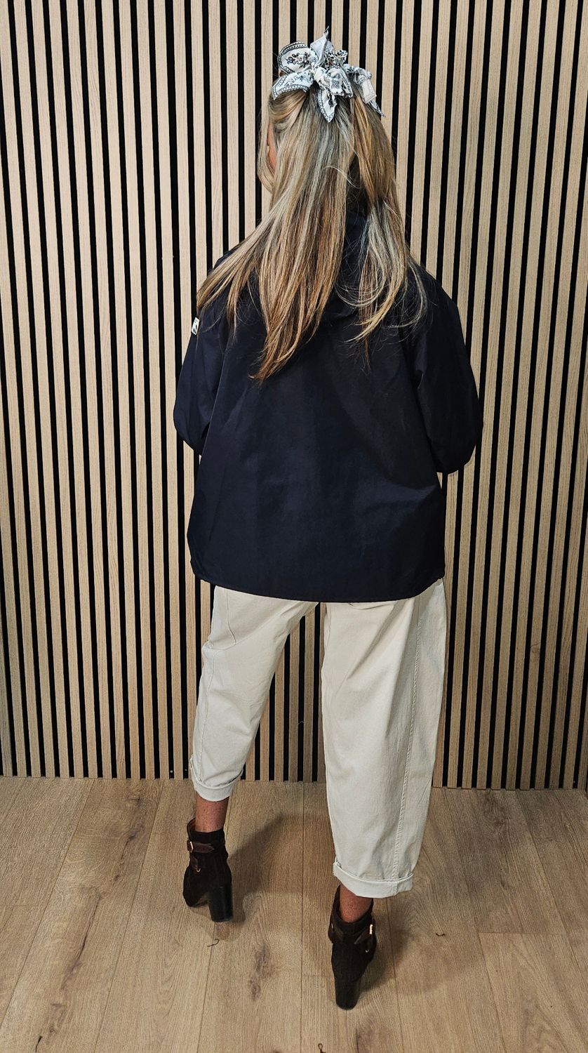 Relaxed Hooded Zip Jacket - Navy