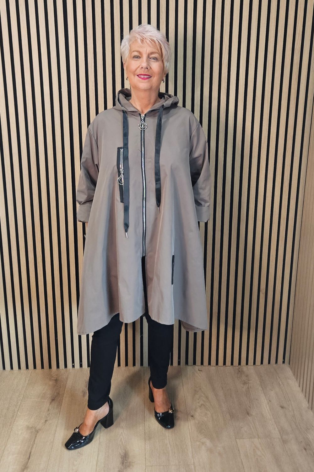 Waterproof Hooded Swing Coat – Mushroom