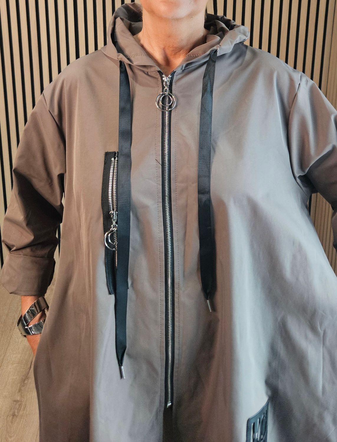 Waterproof Hooded Swing Coat – Mushroom