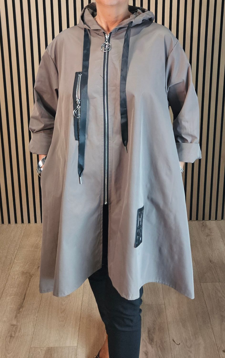 Waterproof Hooded Swing Coat – Mushroom