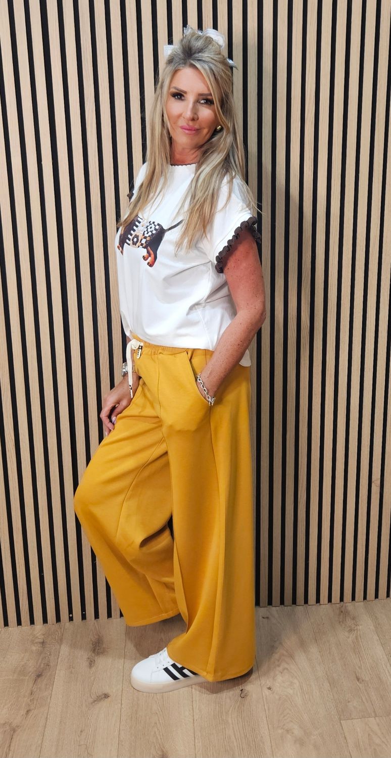Posh Joggers - Wide Leg Drawstring Trousers - Mustard