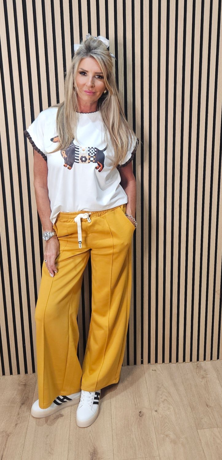 Posh Joggers - Wide Leg Drawstring Trousers - Mustard