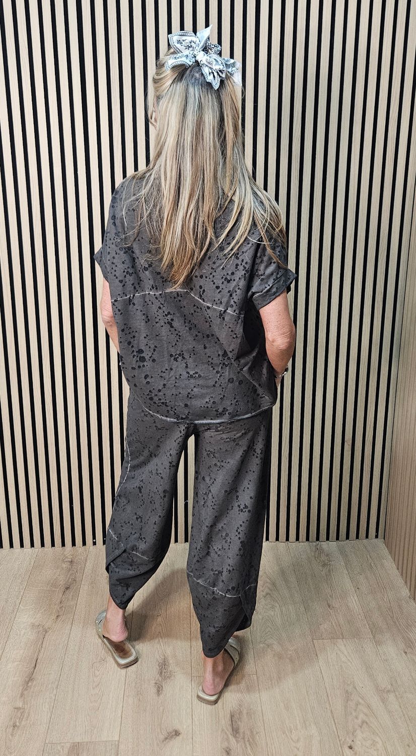 Abstract Print Two-Piece Trouser Suit - Chocolate