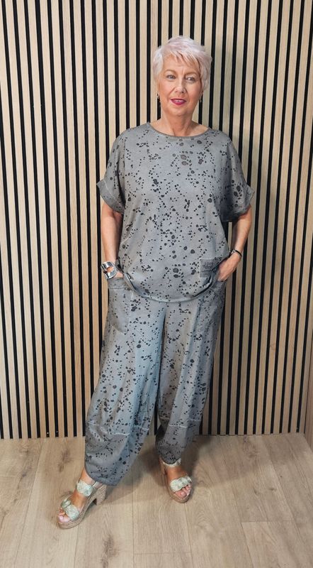Abstract Print Two-Piece Trouser Suit - Taupe Abstract Print Two-Piece Trouser Suit - Taupe