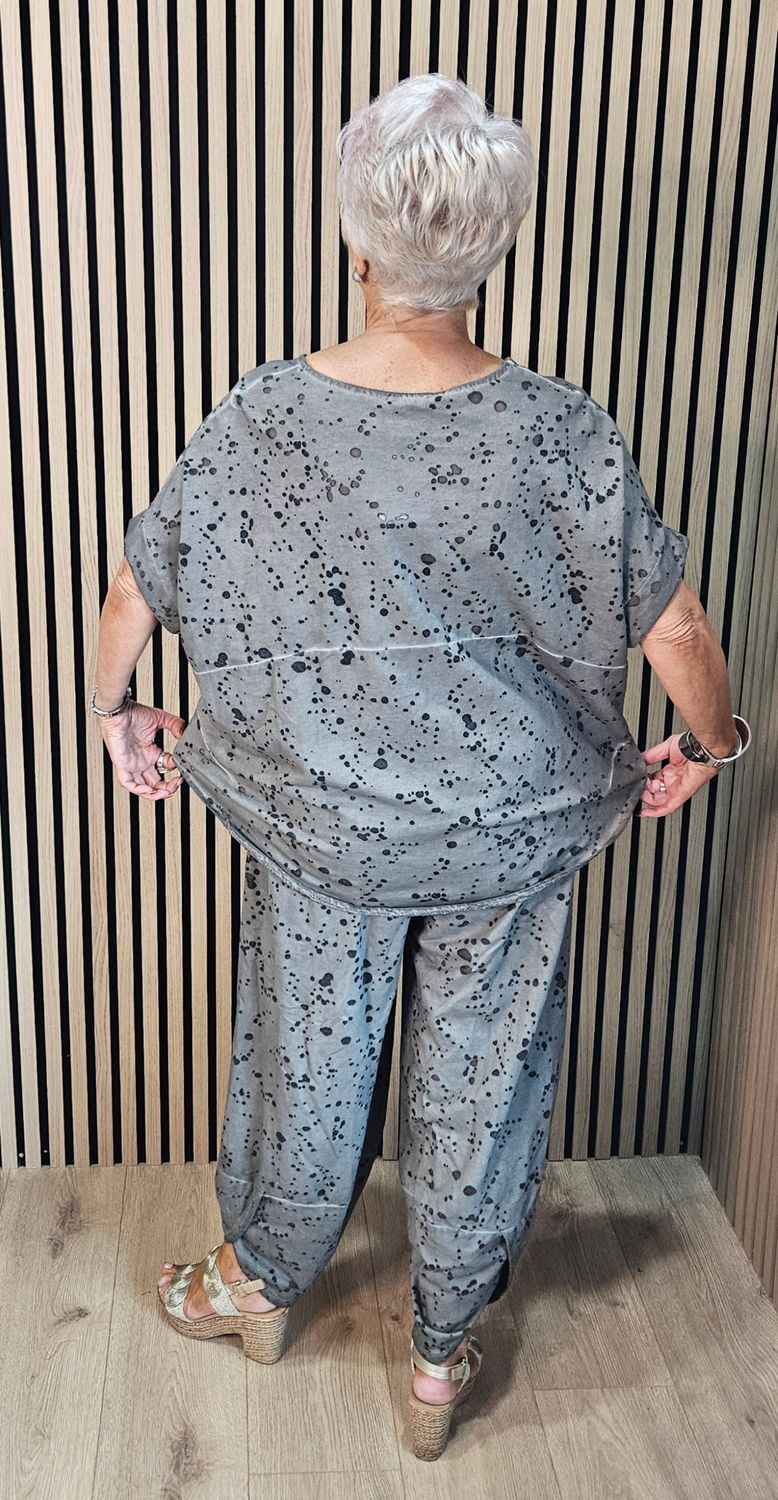 Abstract Print Two-Piece Trouser Suit - Taupe