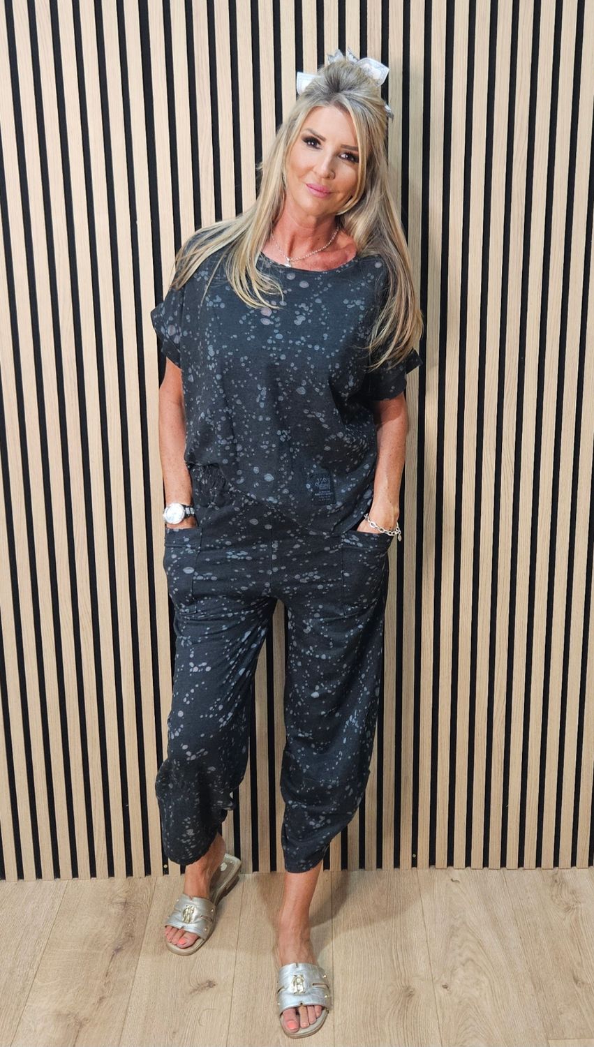 Abstract Print Two-Piece Trouser - Black