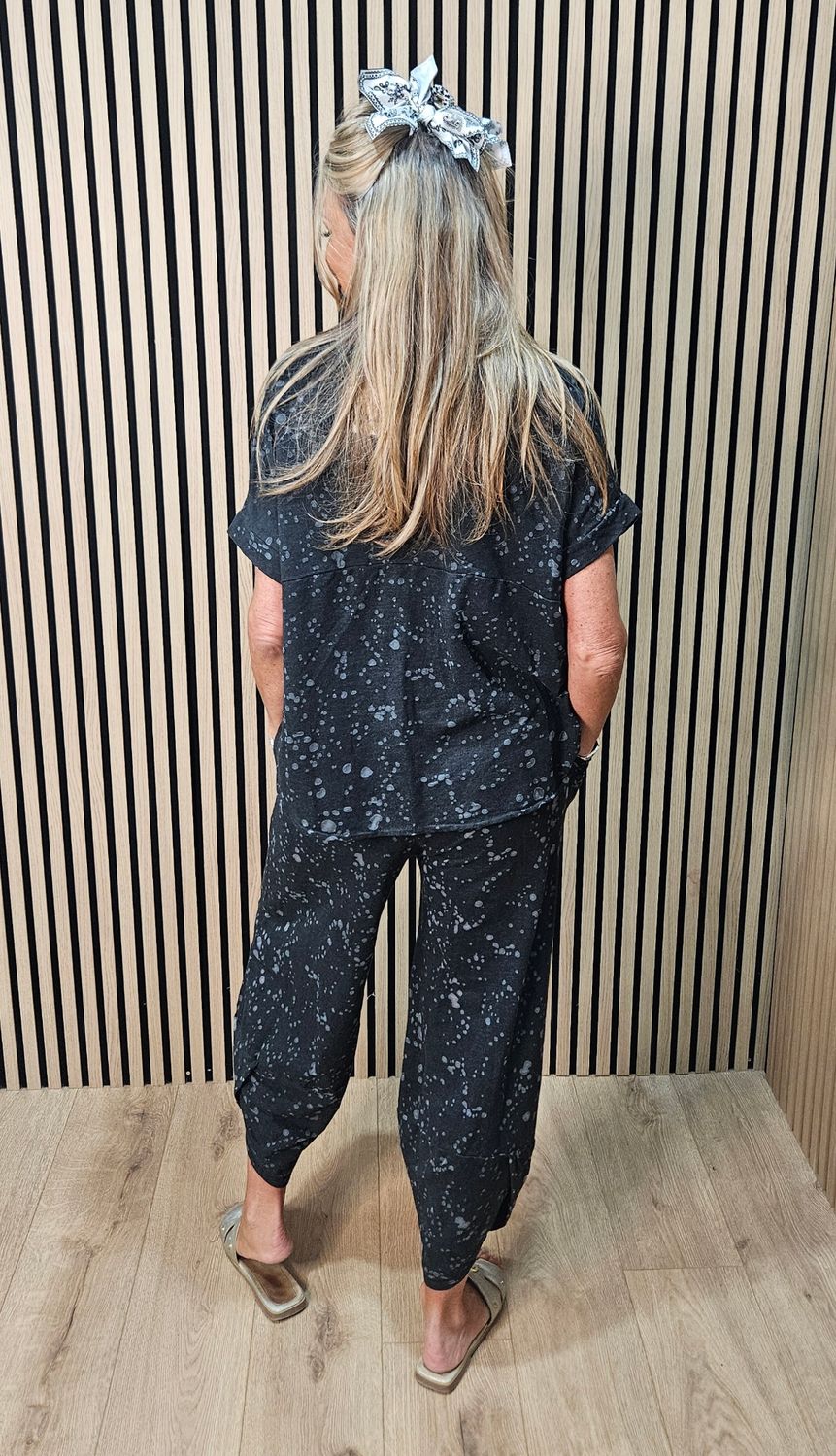Abstract Print Two-Piece Trouser - Black