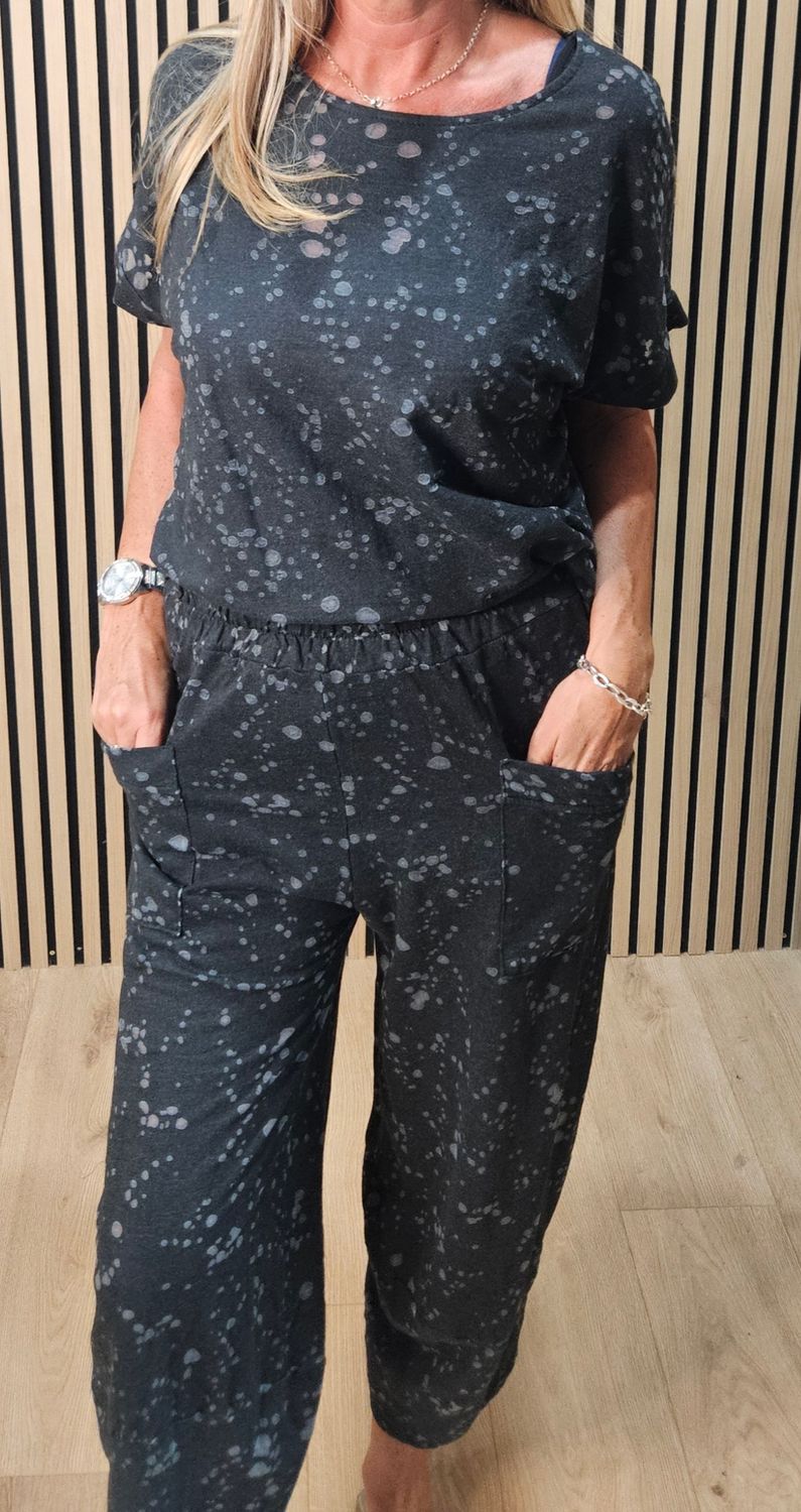 Abstract Print Two-Piece Trouser - Black