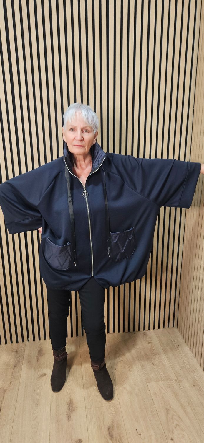 Oversized Contrast Pocket Jacket – Navy