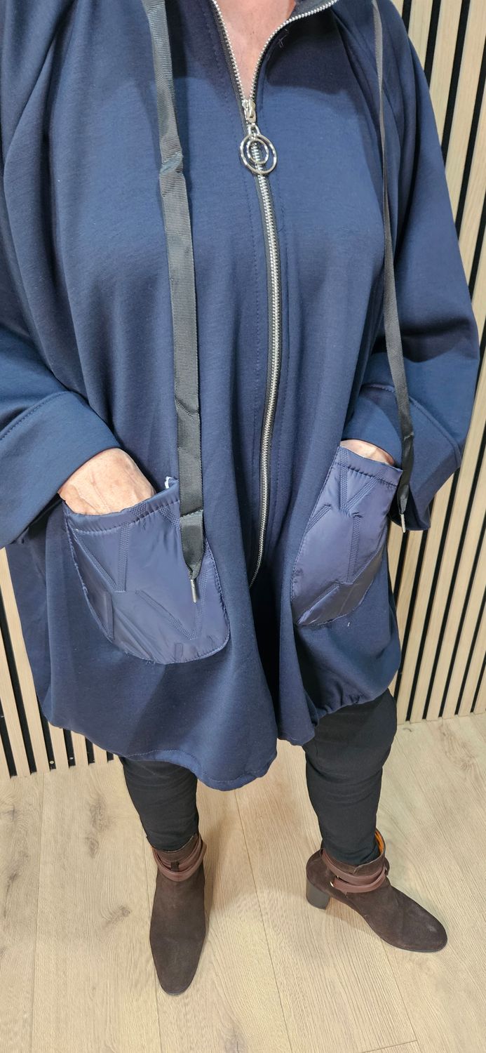 Oversized Contrast Pocket Jacket – Navy
