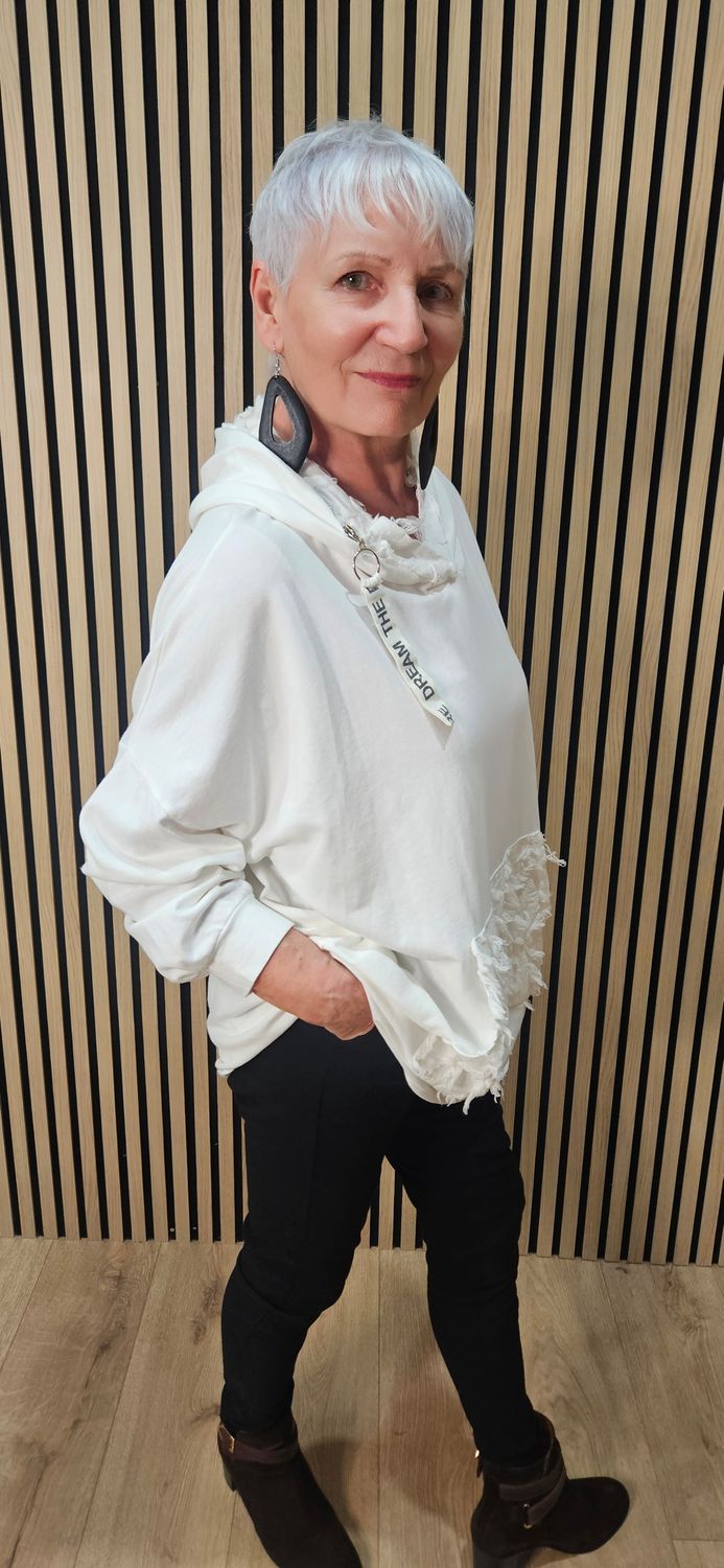 Distressed Pocket Cotton Top - White