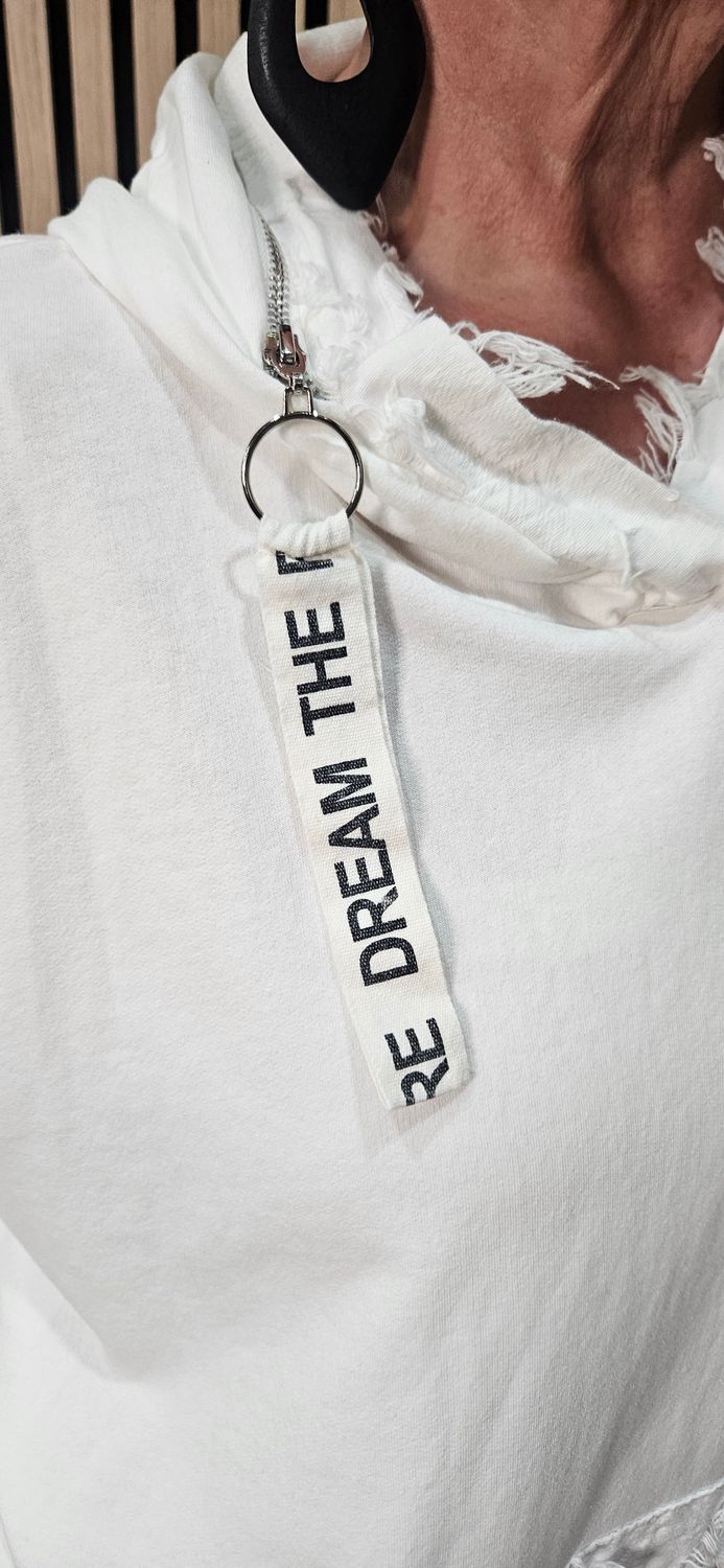 Distressed Pocket Cotton Top - White