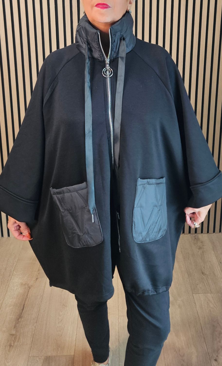 Oversized Contrast Pocket Jacket – Black