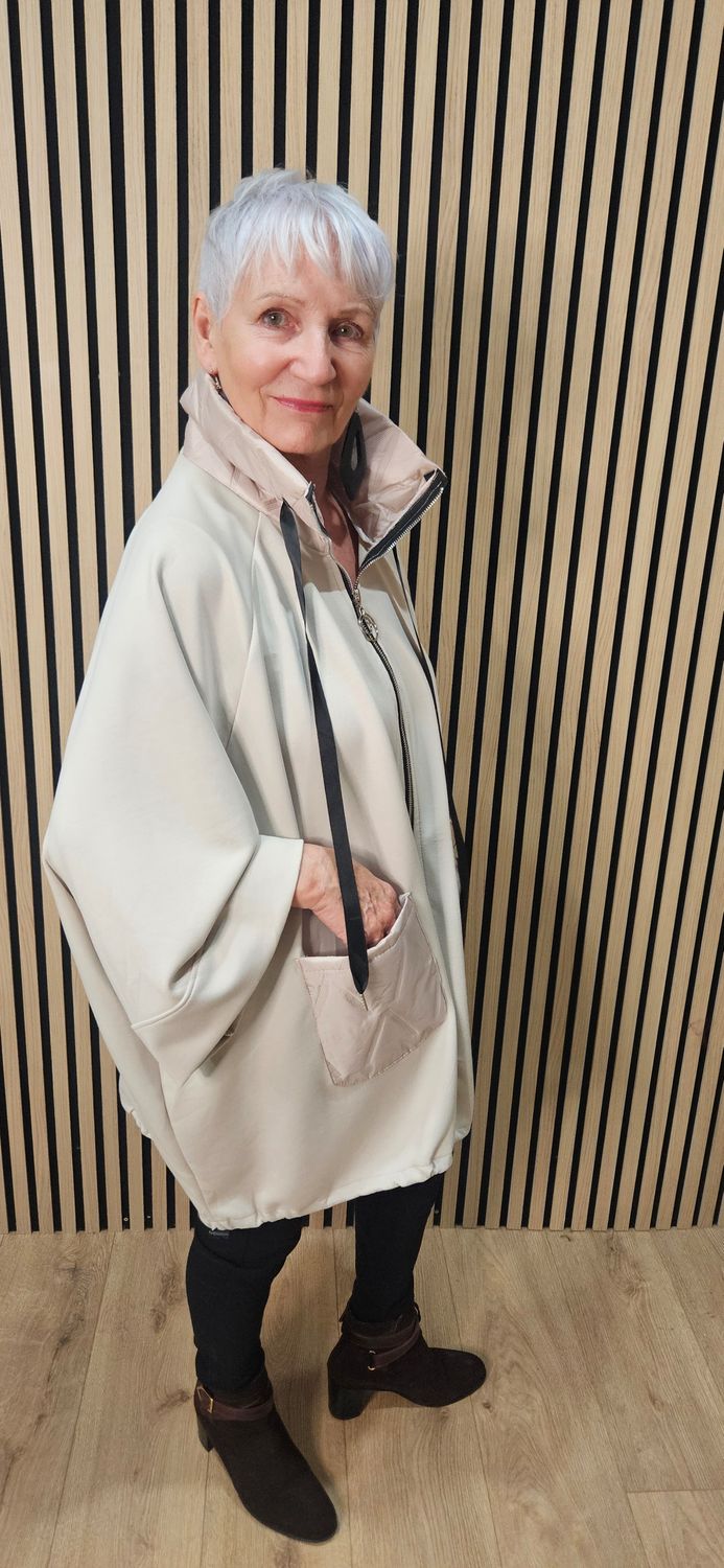 Oversized Contrast Pocket Jacket – Stone