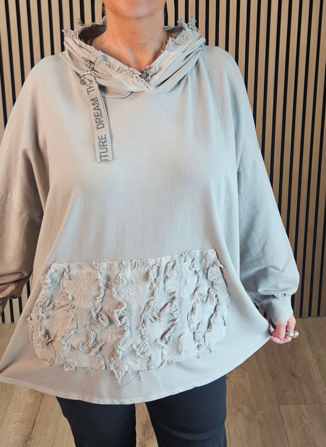 Distressed Pocket Cotton Top  - Taupe