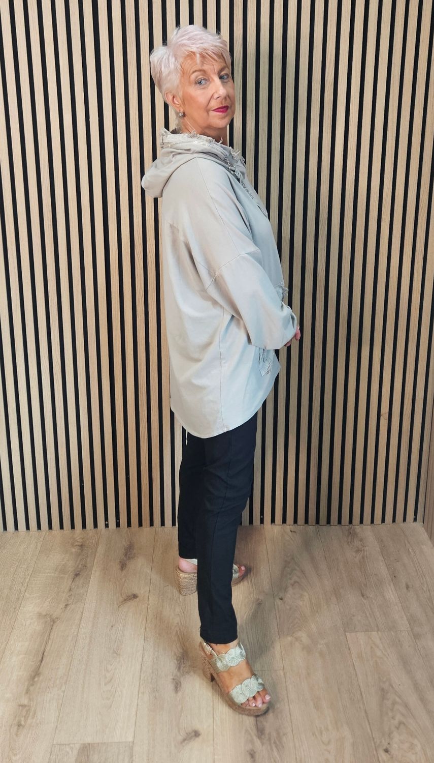 Distressed Pocket Cotton Top  - Taupe