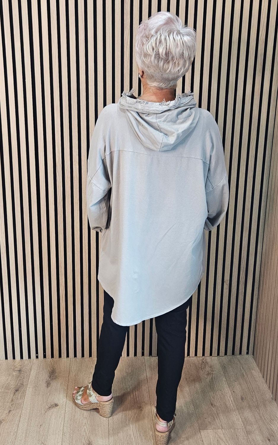 Distressed Pocket Cotton Top  - Taupe