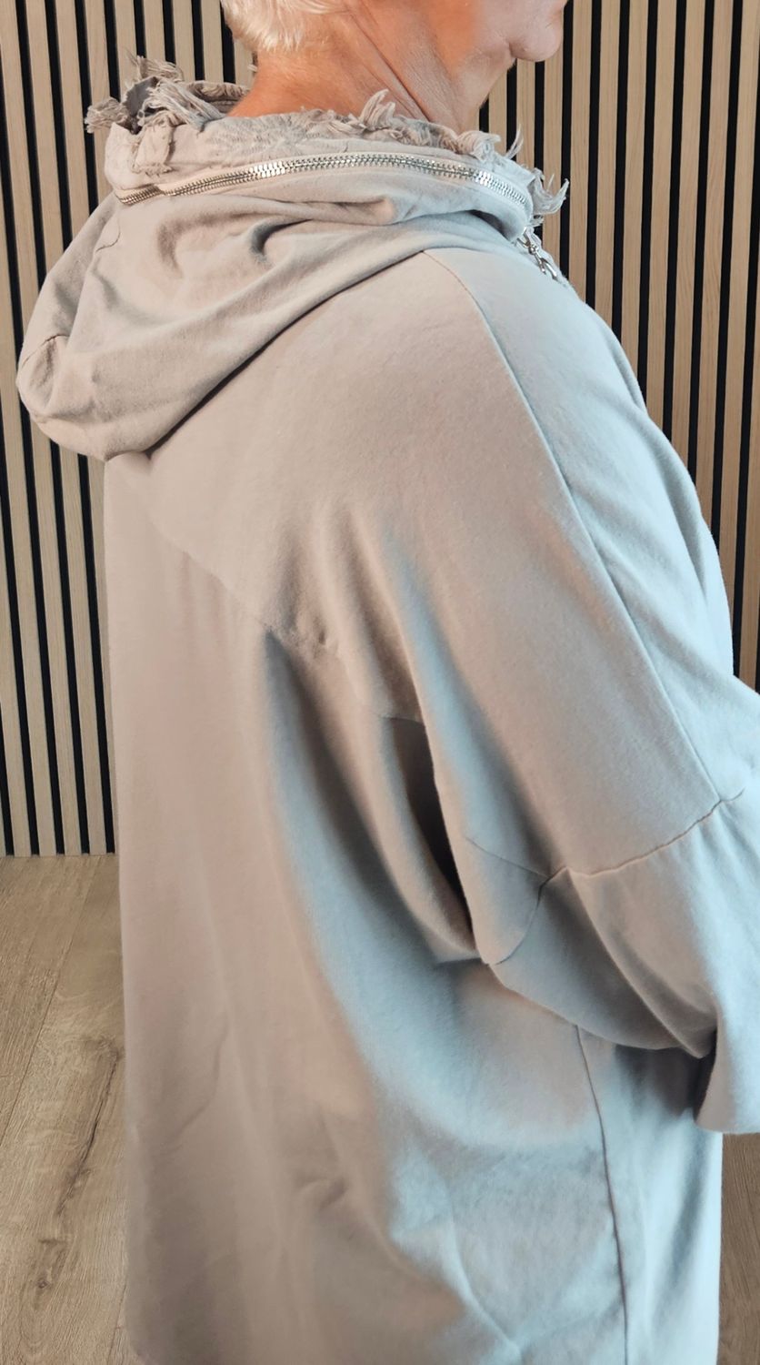 Distressed Pocket Cotton Top  - Taupe