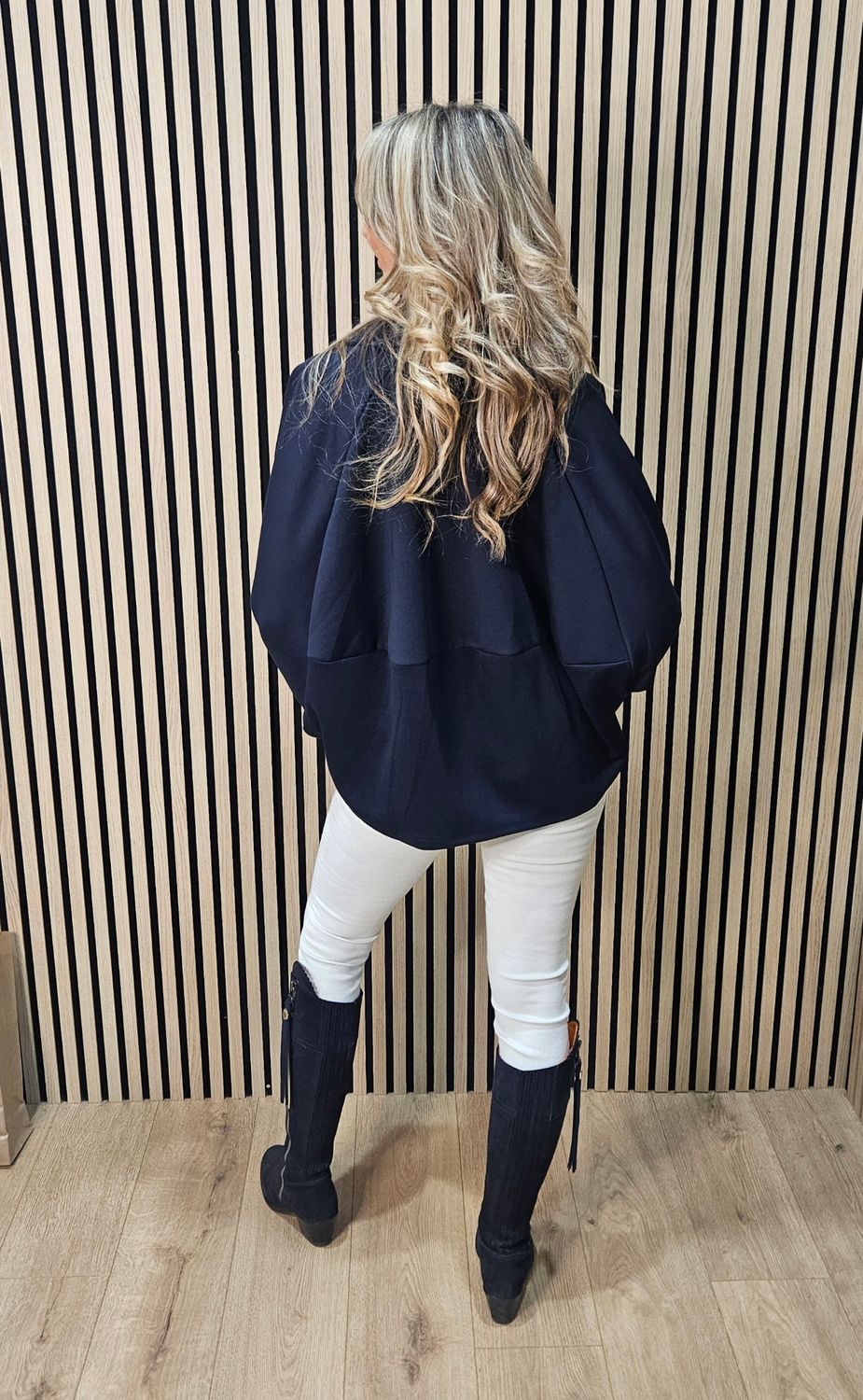 Oversized Batwing Zip Jacket - Navy