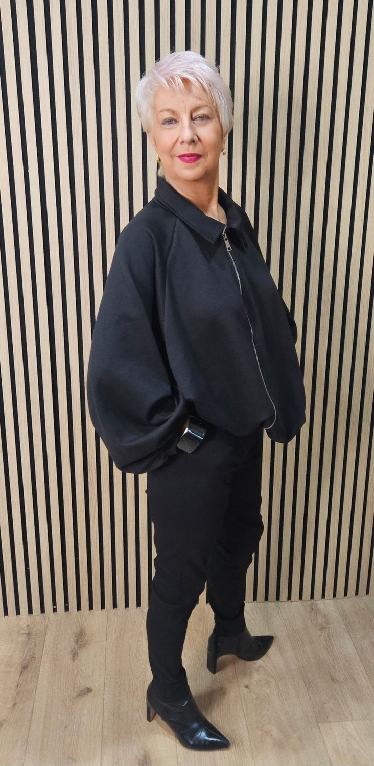 Oversized Batwing Zip Jacket – Black