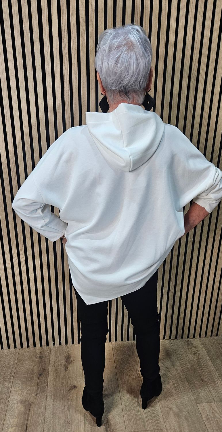 Abstract Face Zip-Detail Hooded Sweatshirt