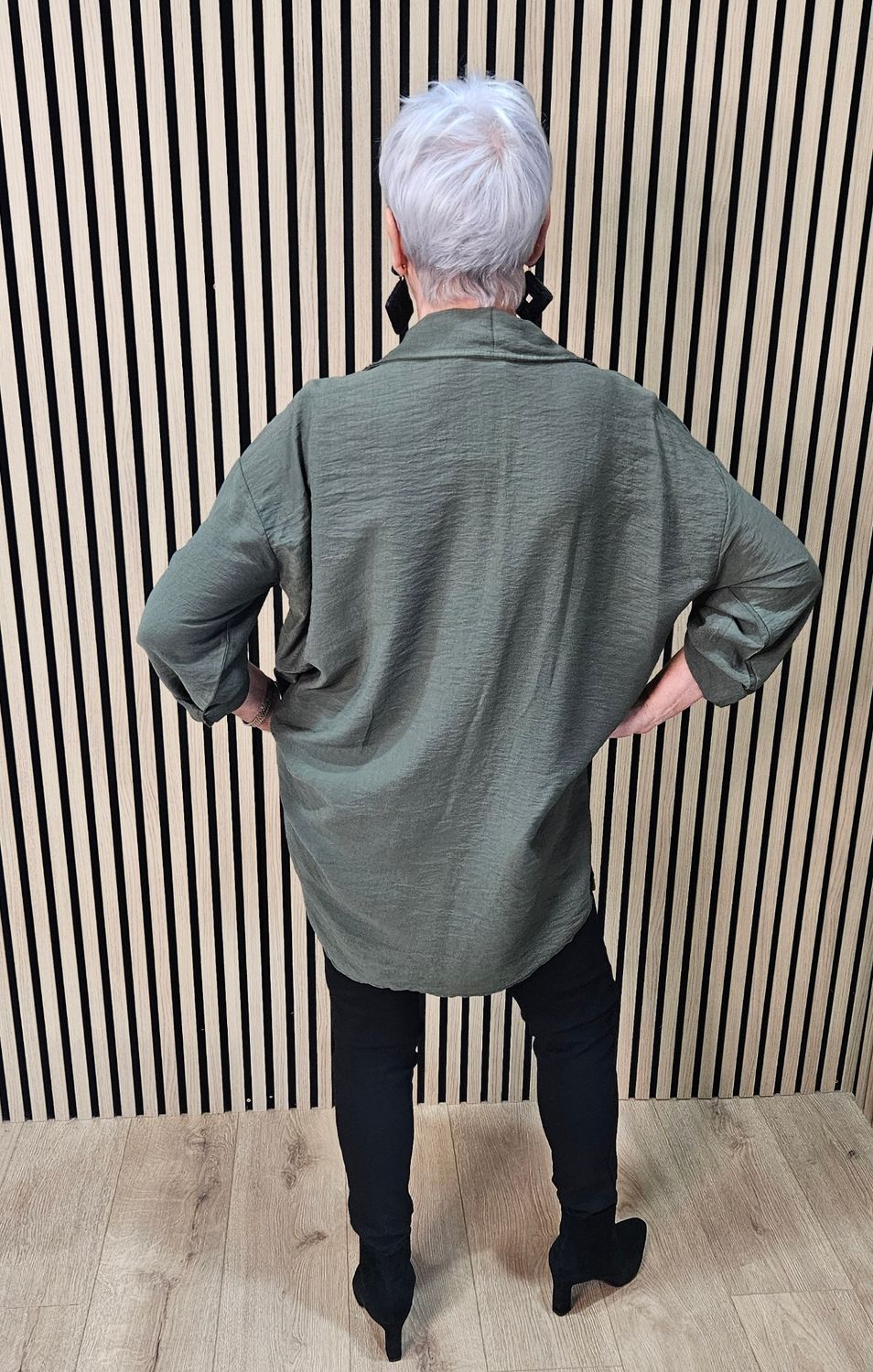 Embroidered Floral Panel Shirt – Khaki