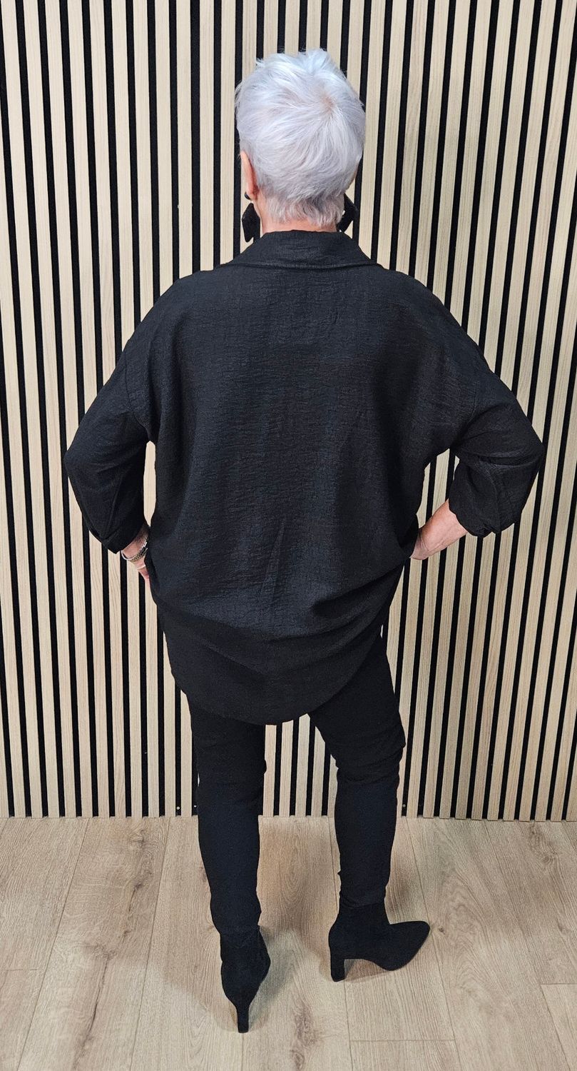 Embroidered Floral Panel Shirt - Black