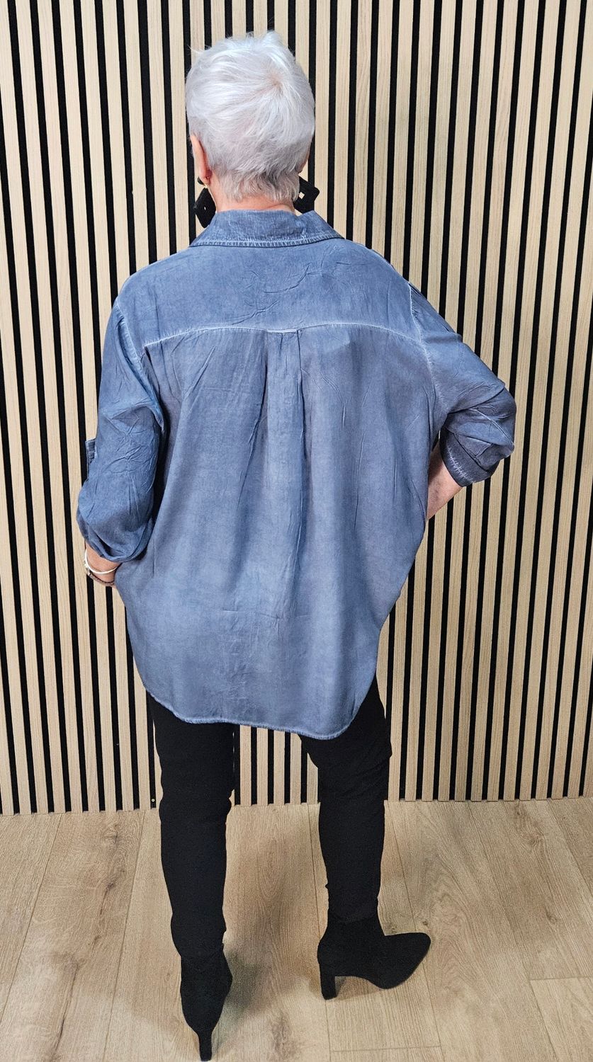 Sequin-Trim Washed-Effect Shirt