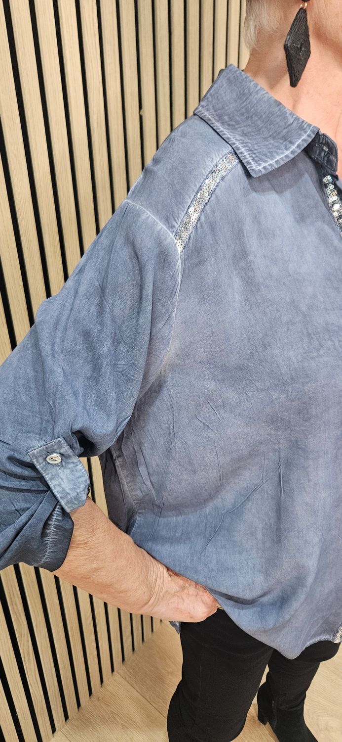 Sequin-Trim Washed-Effect Shirt