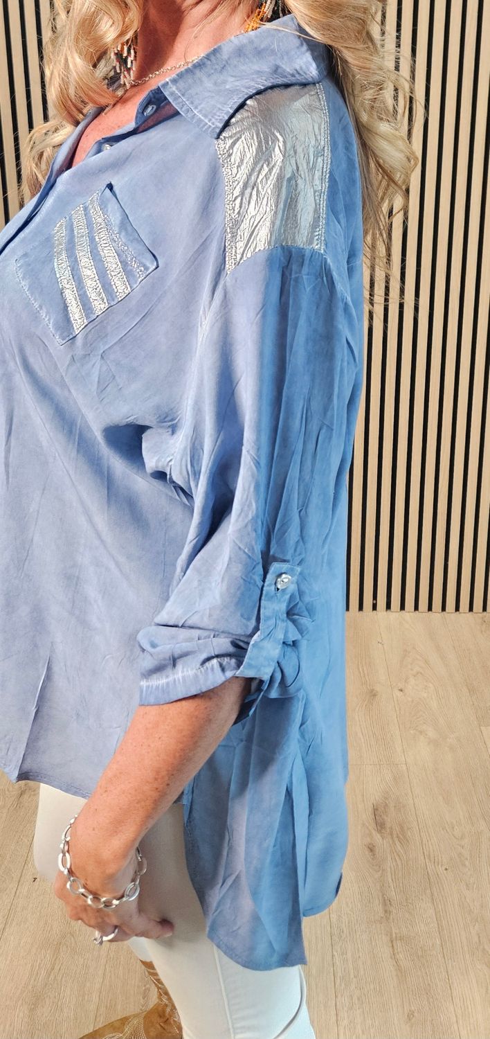 Metallic Detail Washed-Effect Shirt