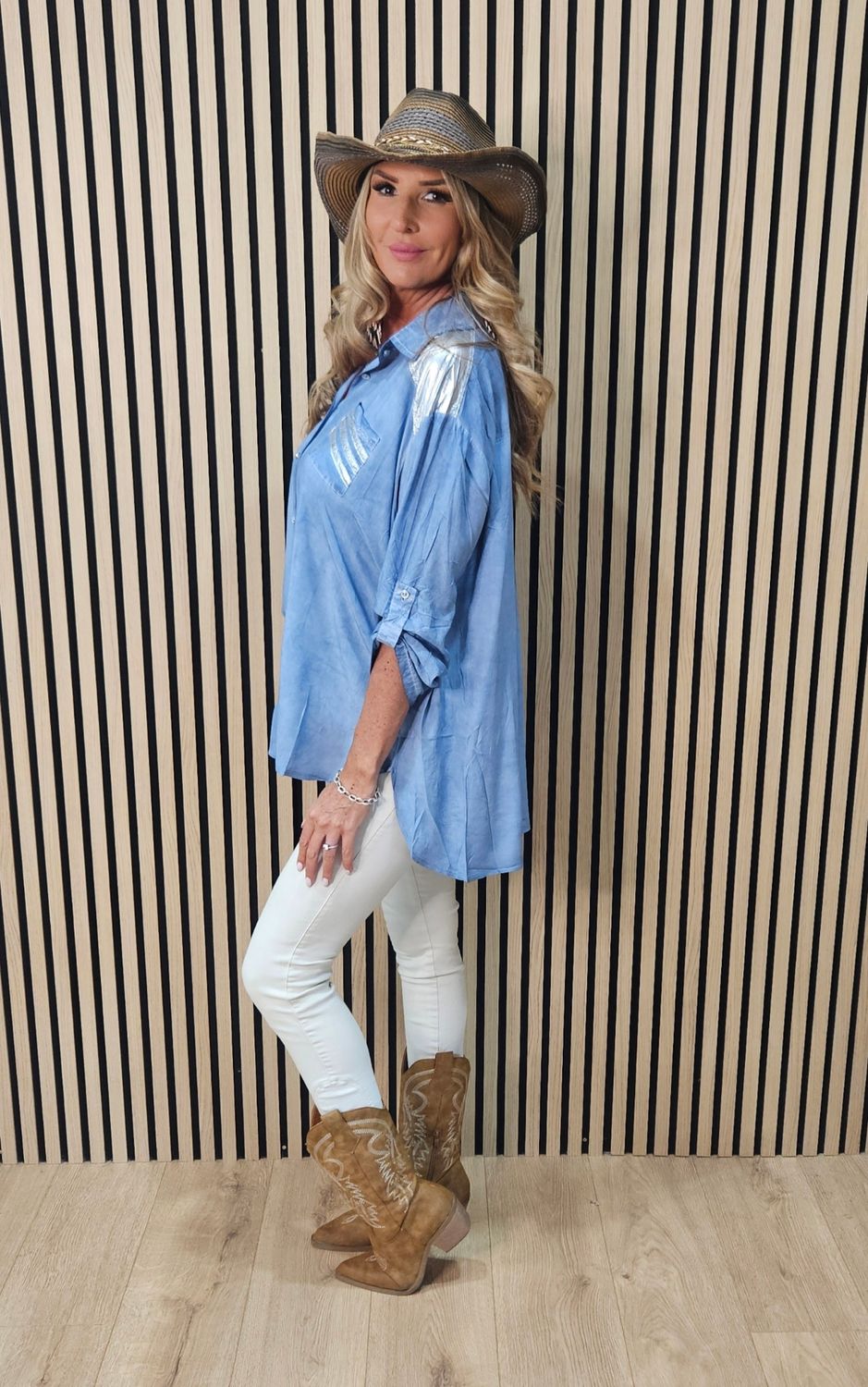 Metallic Detail Washed-Effect Shirt