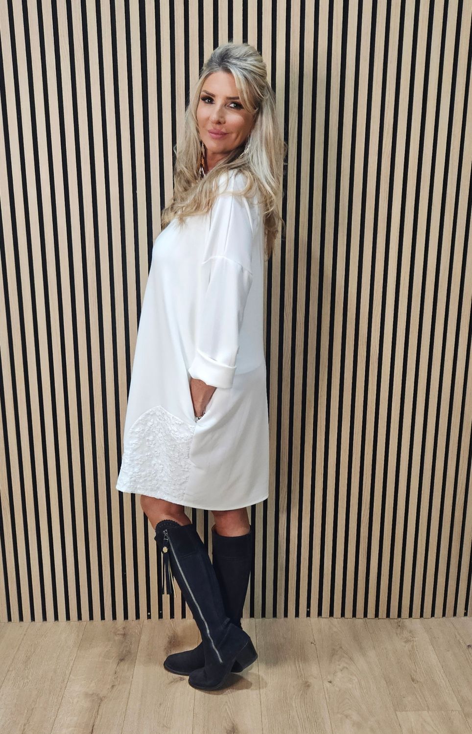 Textured Panel Sweatshirt Dress