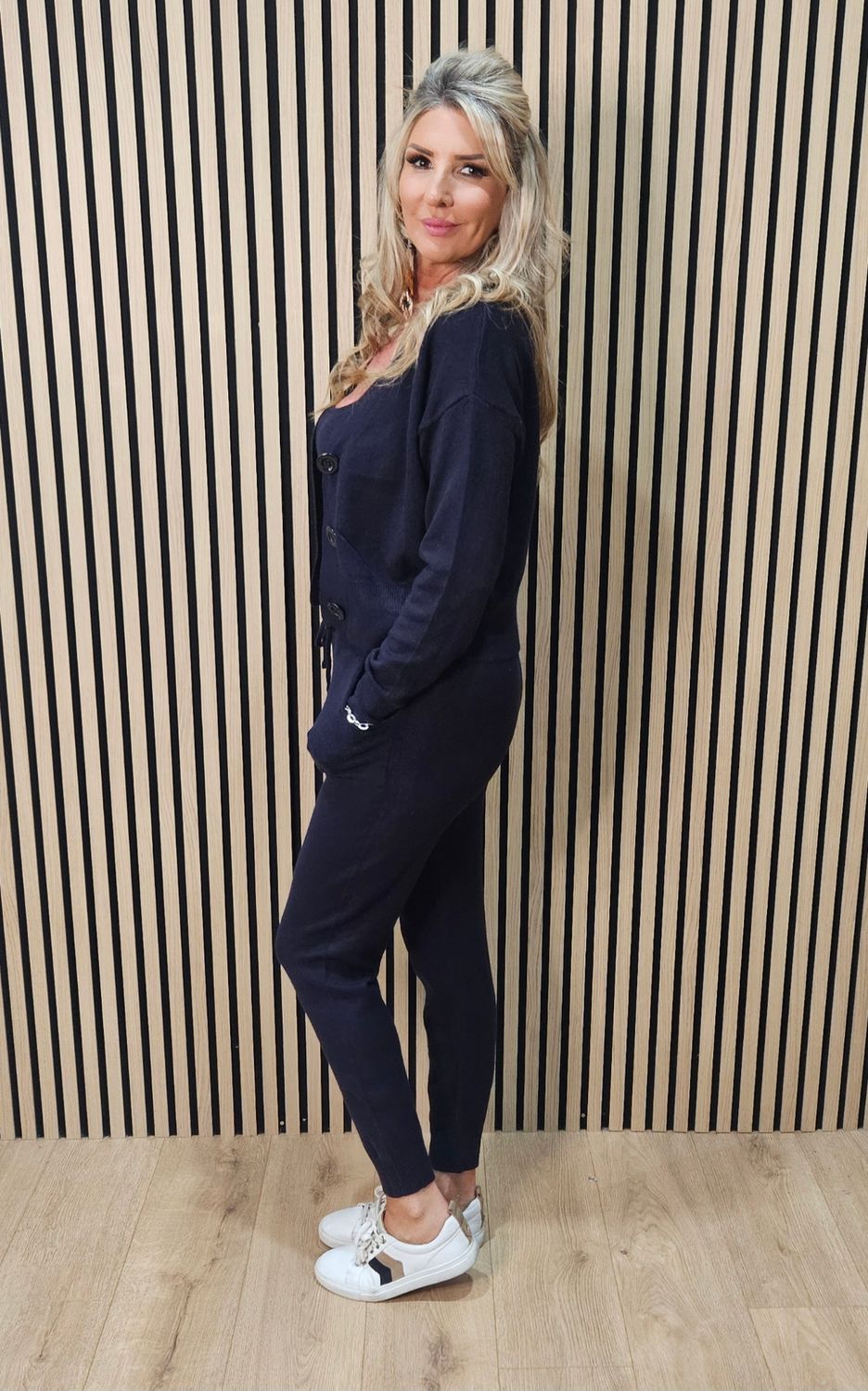 Three-Piece Knitted Lounge Set – Navy