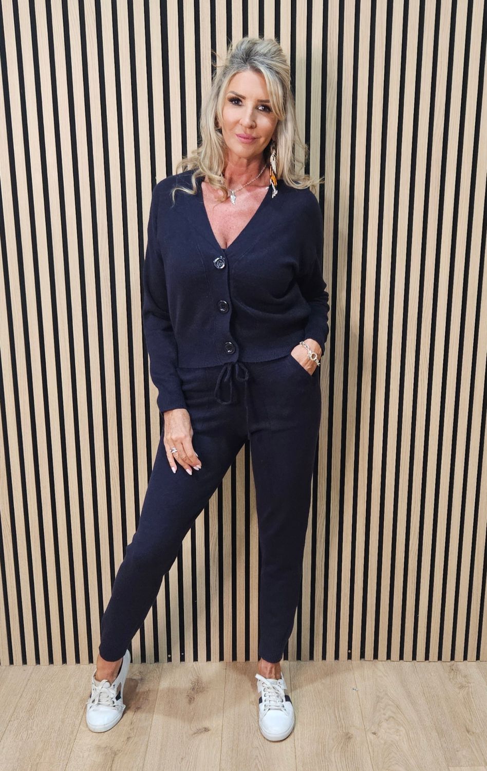 Three-Piece Knitted Lounge Set – Navy