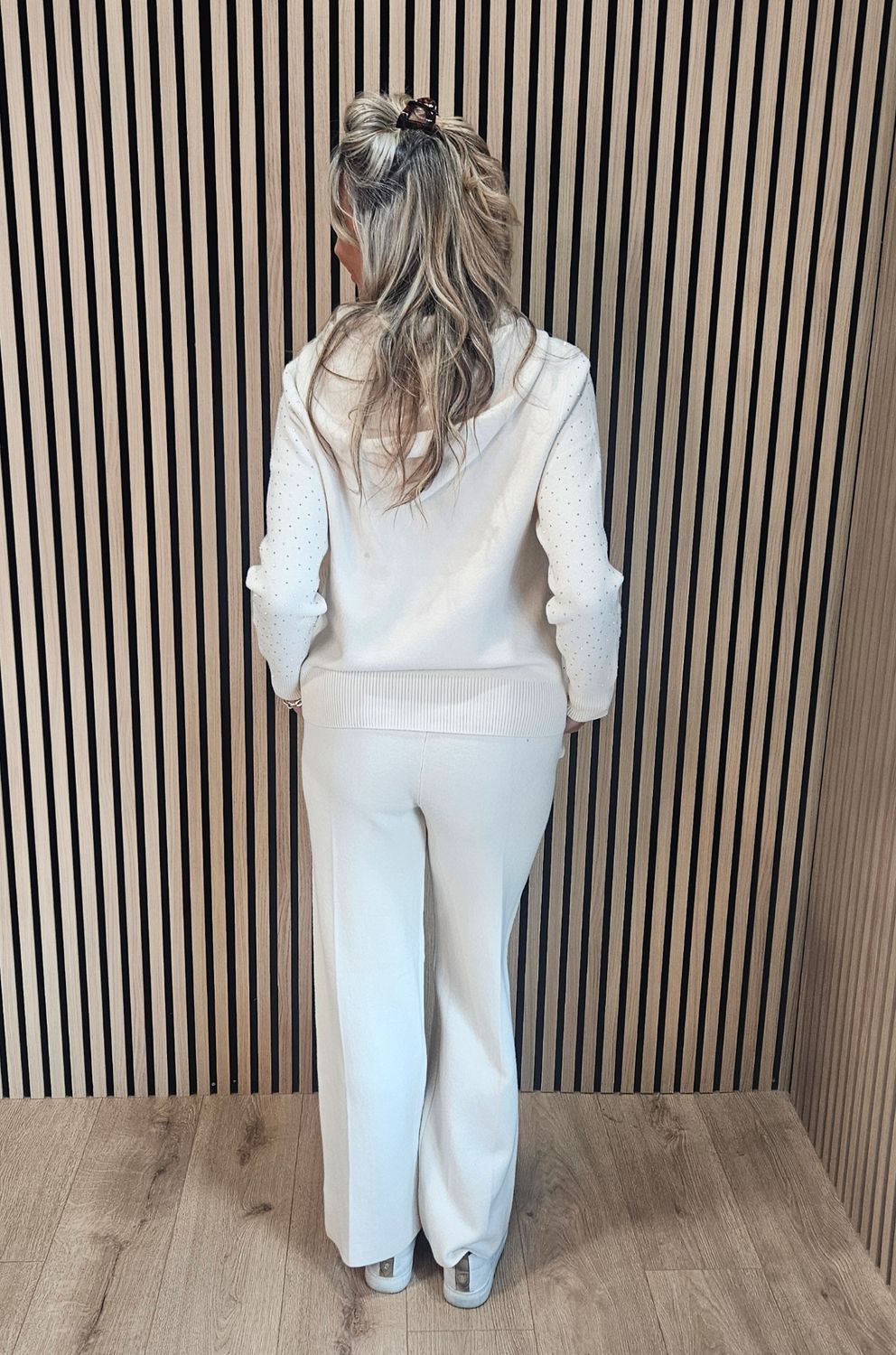 Two-Piece Knitted Diamanté Co-Ord - Cream