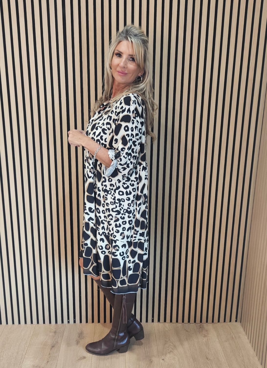 Animal Print Tiered Shirt Dress