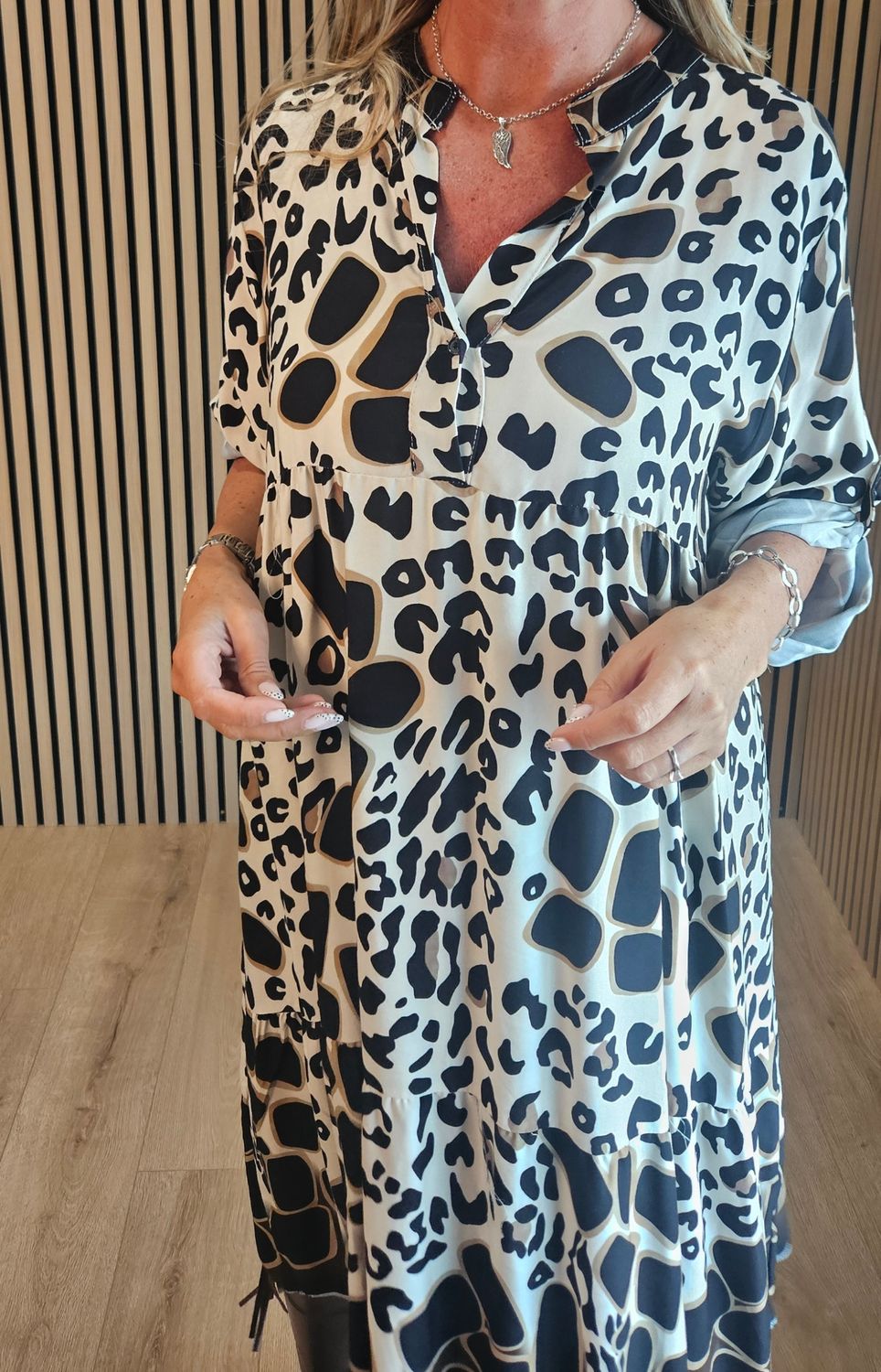 Animal Print Tiered Shirt Dress