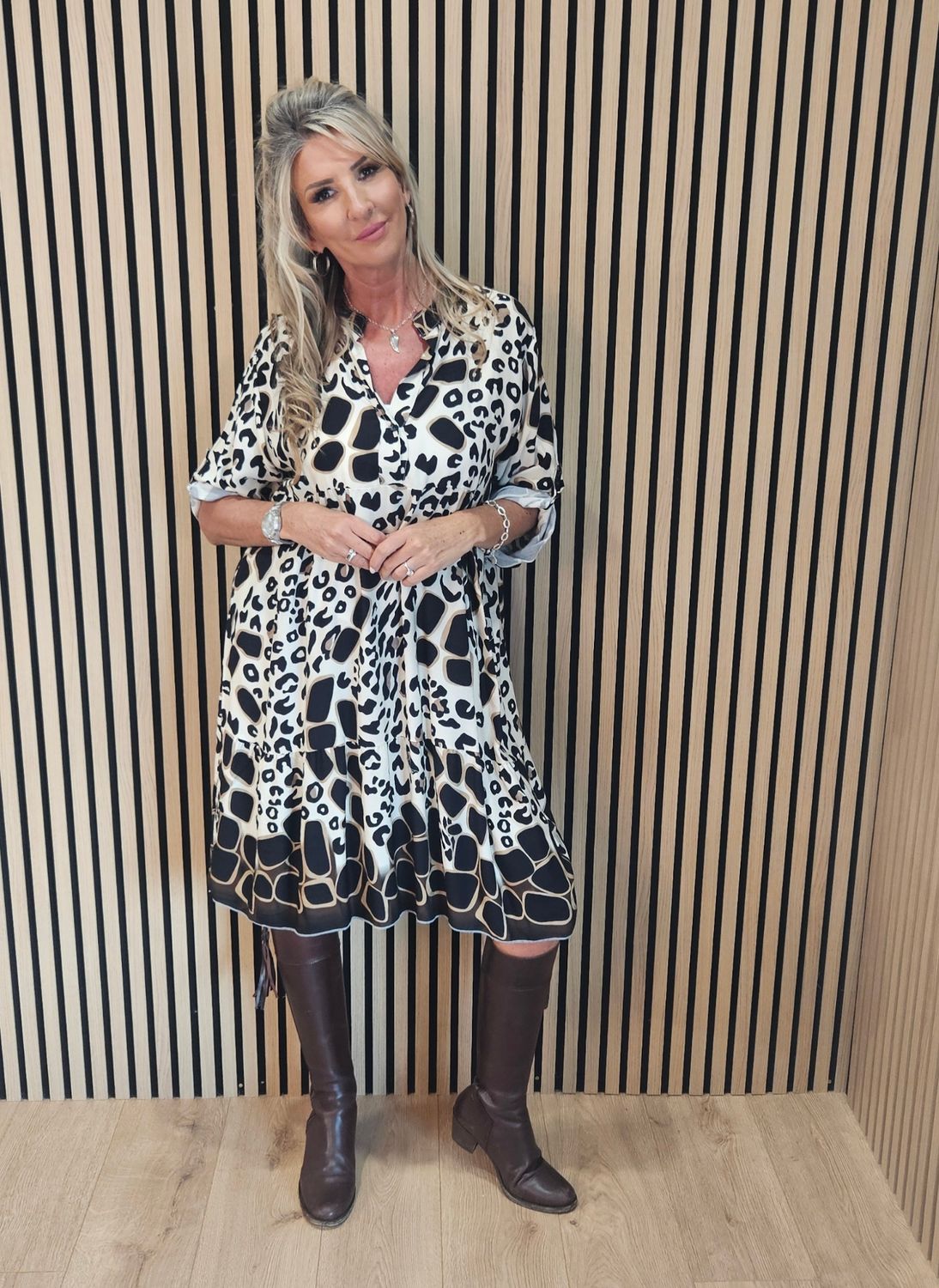 Animal Print Tiered Shirt Dress