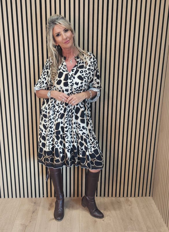 Animal Print Tiered Shirt Dress