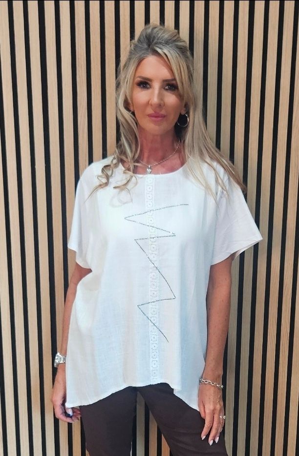 Embellished Linen-Blend Top